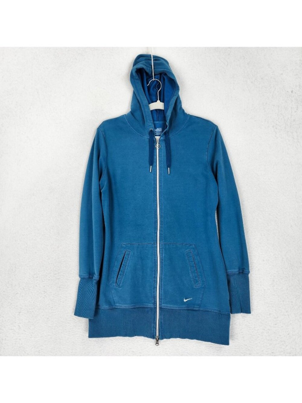 Nike Jacket Womens Large 12-14 Blue Full Zip Fit Dry Tunic Hoodie Sweatshirt